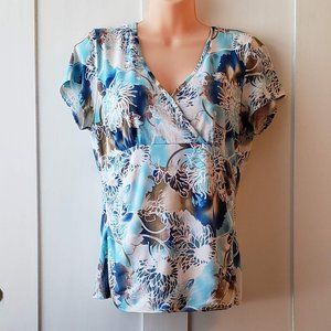 Ricki's Cotton Knit Crossover Top in Blue & Teal Print | Women's L